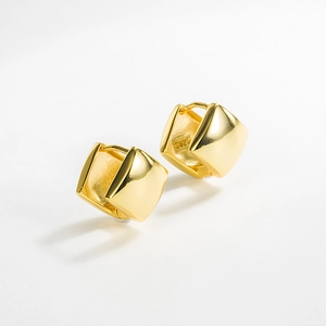 French Minimalist Geometric Square Cube Stud Earrings 925 Sterling Silver Polished Plain Silver 18K Gold Plated Earrings For Women Fashion Jewelry