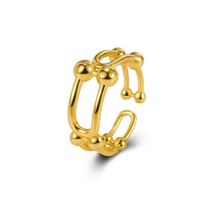 Golden S925 silver U-shaped horseshoe ring with geometric open design and polished finish
