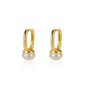 Elegant 925 sterling silver gold-plated hoop earrings with natural freshwater pearl drops