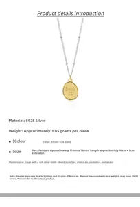 Detailed view of S925 silver necklace with two-tone smile face oval gold pendant