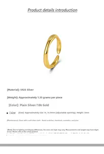 Detailed specs of S925 sterling silver wave ring with adjustable size and 1.35g weight