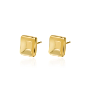 Pair of minimalist 925 silver square stud earrings with polished gold finish and concave design