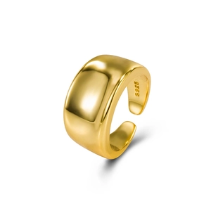 Minimalist wide band open ring in polished S925 sterling silver with 18k gold plating