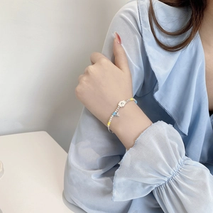 Delicate S925 sterling silver beaded bracelet with rainbow cloud flower charm for women