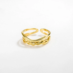 925 Sterling Silver Double Layer Open Ring For Women Minimalist Geometric Twisted Braid Adjustable Fashion Finger Ring Jewelry