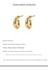 Dettaglio di orecchini a cerchio intrecciati in argento S925 placcato oro 18k con dimensioni