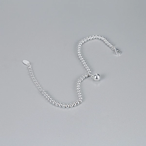 Minimalist 925 sterling silver bead bracelet with round ball pendant and lobster clasp