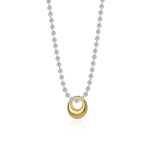 Minimalist 925 sterling silver ball chain necklace with a gold hollow ring pendant
