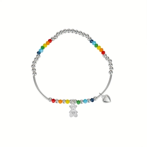Bracelet arc-en-ciel minimaliste en perles d'argent s925 avec breloques cœur et ours