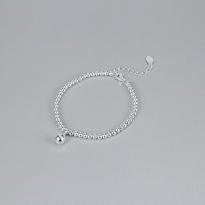 925 Sterling Silver Beaded Bracelet For Women Minimalist Geometric Round Ball Charm Bracelet Korean Ins Style Adjustable Jewelry