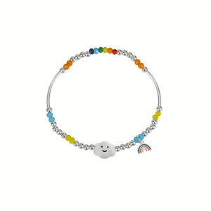 S925 Sterling silver beaded bracelet featuring colorful beads and a smiling cloud charm