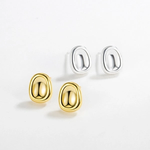Minimalist 925 Sterling Silver Irregular Pebble Stud Earrings For Women Retro Geometric Mirror Polish Metal Ear Jewelry