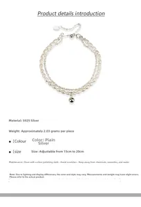 Close-up of S925 sterling silver double-layer beaded bracelet with adjustable slider