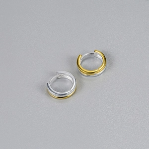 Minimalist S925 sterling silver hoop earrings with two-tone gold and silver plating