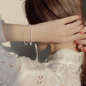 Double-layered S925 sterling silver bracelet set with natural freshwater pearls for women