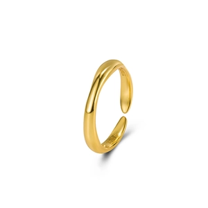 S925 sterling silver gold-plated wavy ring with a minimalist adjustable open band design