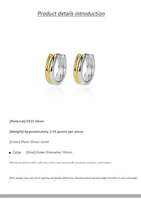 Detail view of S925 sterling silver hoop earrings featuring two-tone gold and silver finish