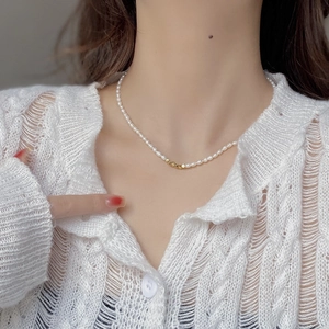 Collier en Argent Sterling 925 Avec Perles d'Eau Douce Baroques Choker Géométrique Irrégulier pour Femme Bijoux de Niche