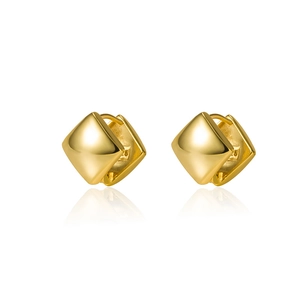 Minimalist geometric square hoop earrings in 18K gold finish with high polished surface