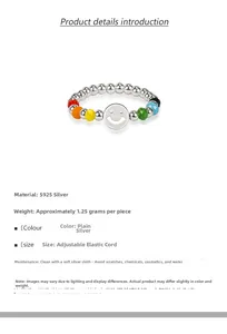 Detailed view of S925 sterling silver beaded ring with colorful charms and smiley face