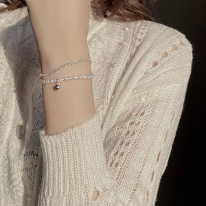 S925 Sterling Silver Natural Freshwater Pearl Double Layer Bracelet For Women Minimalist Shimmering Ball Pendant Hand Jewelry