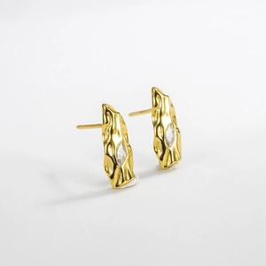 925 Sterling Silver Irregular Textured Stud Earrings For Women Minimalist Lava Metal Geometric Zirconia Inlaid Earrings
