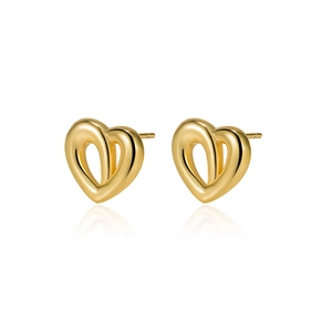 Elegant gold-plated 925 silver hollow heart earrings with polished twisted metal design