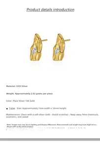 Detail of 18k gold irregular lava texture S925 silver studs with marquise zircon