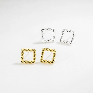 Minimalist S925 sterling silver square twist earrings in gold and silver finishes