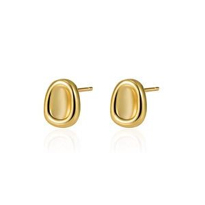 S925 sterling silver minimalist oval stud earrings in polished golden organic finish