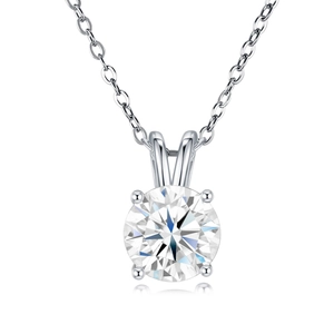 Elegante S925 Sterlingsilber Moissanit Halskette mit vierzackigem Solitär-Rundanhänger
