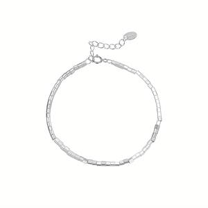 Minimalist 925 sterling silver beaded bracelet with cubic links and adjustable clasp