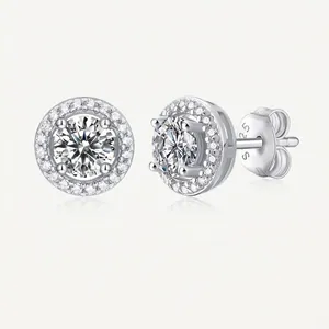 925 Sterling Silver Moissanite Stud Earrings Round Halo Sparkly Moissanite Earrings For Women Elegant Wedding Jewelry Gift