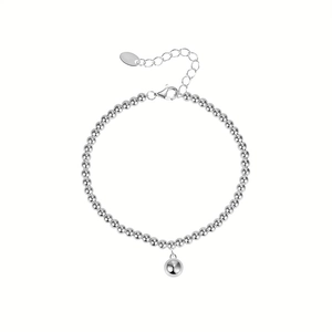 Minimalist 925 sterling silver beaded bracelet with a polished spherical charm pendant