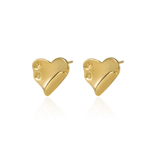 Minimalist S925 sterling silver gold heart stud earrings with a textured geometric surface