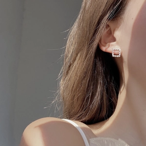 Elegant geometric square twist knot stud earrings in S925 sterling silver for women
