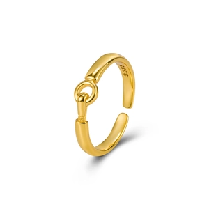 Minimalist geometric S925 sterling silver gold plated open ring with link buckle design