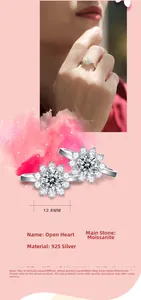 Detailed view of 12.8mm sunflower moissanite ring in 925 sterling silver on model