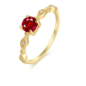 S925 Sterling Silver Red Garnet Ring Women Vintage Gold Plated Rhinestone Inlaid Fashion Jewelry Niche Finger Ring Gift