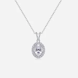 Collier Pendentif Halo en Moissanite Ovale Argent Sterling 925 Collier Solitaire de Luxe pour Femme Bijoux Cadeau Anniversaire