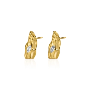 Elegant gold S925 sterling silver stud earrings with irregular lava texture and zircon