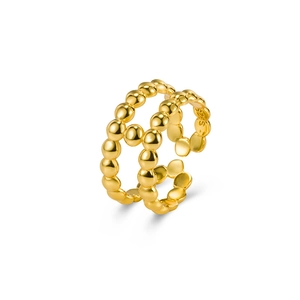 Double-layer gold-plated S925 sterling silver beaded ring with adjustable opening design