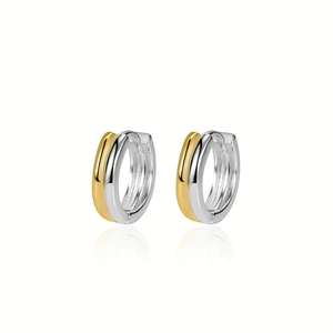 Minimalist S925 sterling silver hoop earrings with a gold and silver two-tone metal finish
