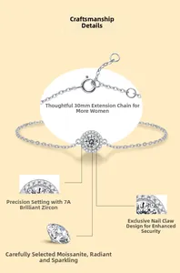 Detail of S925 silver moissanite bracelet with 30mm extension and 7A zircon setting