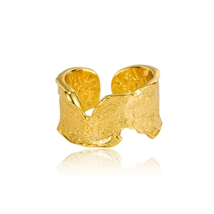 Irregular lava textured 925 sterling silver open ring in gold finish for women