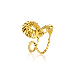 Polished gold U-shaped ear cuff with elegant pleated wave texture for non-pierced ears
