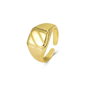 Anello chevalier aperto in argento S925 placcato oro con incisione geometrica