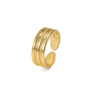 Minimalistischer S925 Sterlingsilber Dreifach-Wellenring in Goldoptik für Damen