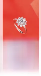 Close-up of S925 silver adjustable ring with a sunflower-shaped moissanite centerpiece