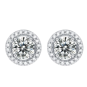 Elegant S925 silver halo stud earrings with round brilliant cut moissanite center stone